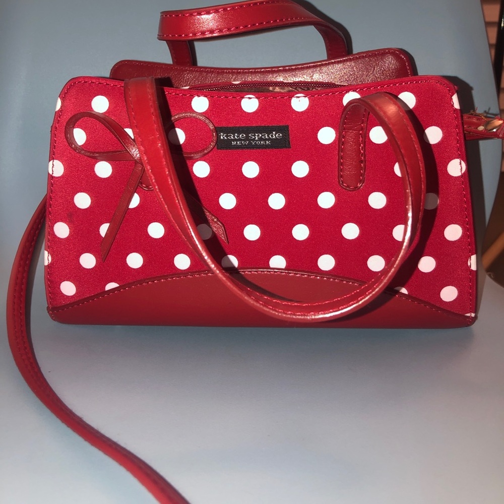 Kate spade red and white polkadot cross body purse